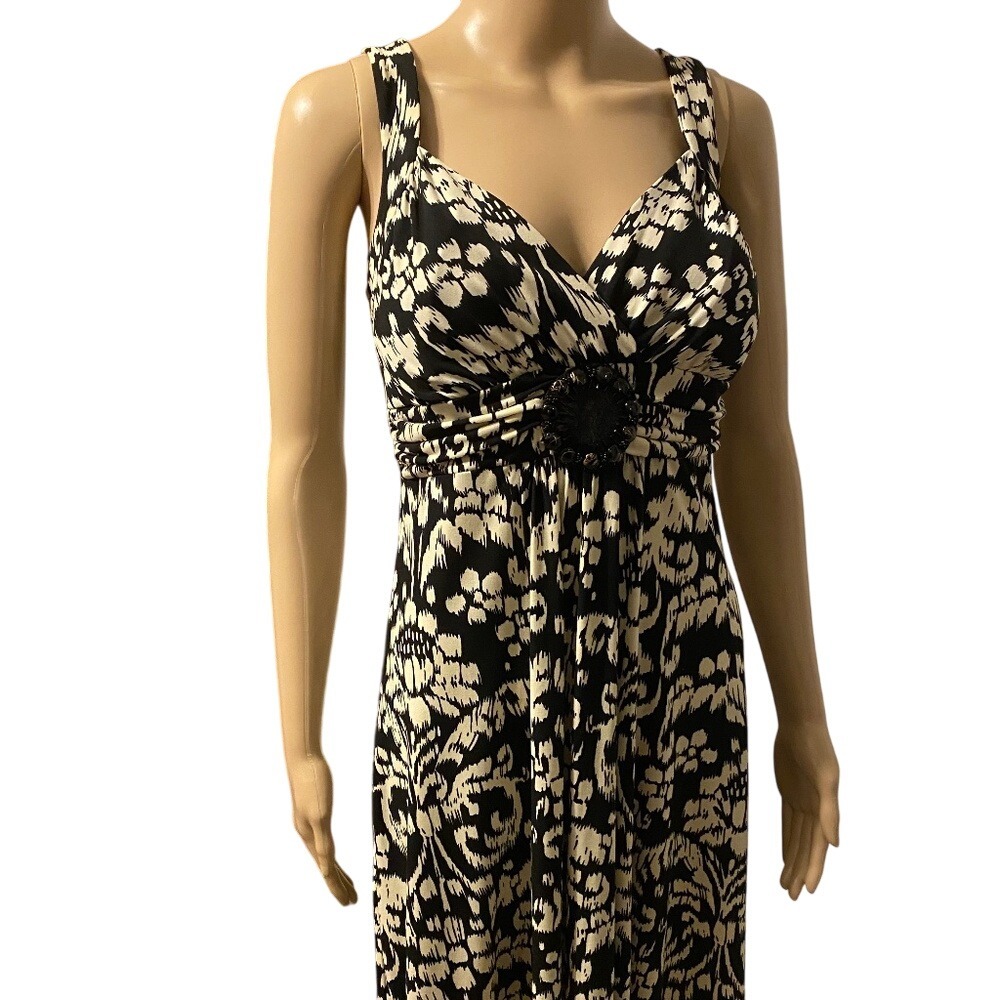 Black & White Floral Maxi Dress‎ Sleeveless Evening Party Dress